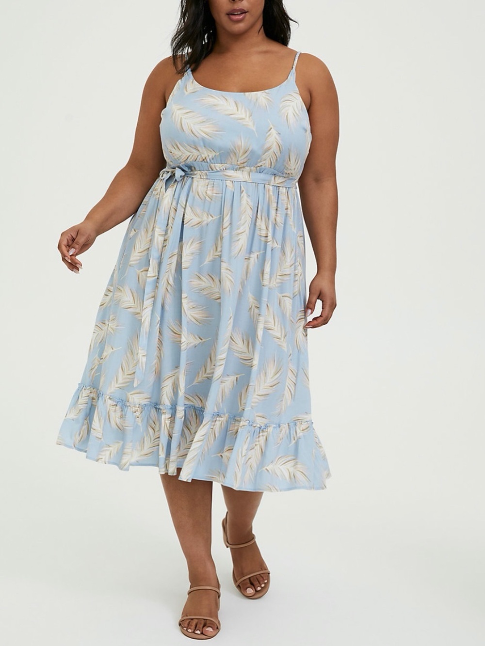 NWT Torrid ‘Light Blue Feather Sleeveless Challis Tier Midi Dress’ Plus Size 4X